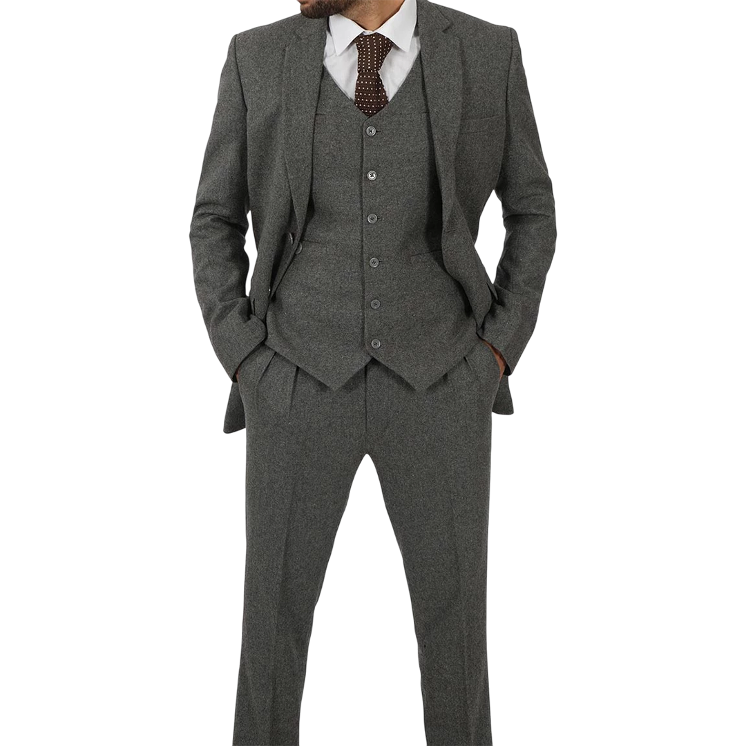 Men's Vintage 3-Piece Grey Tweed Suit for Prom