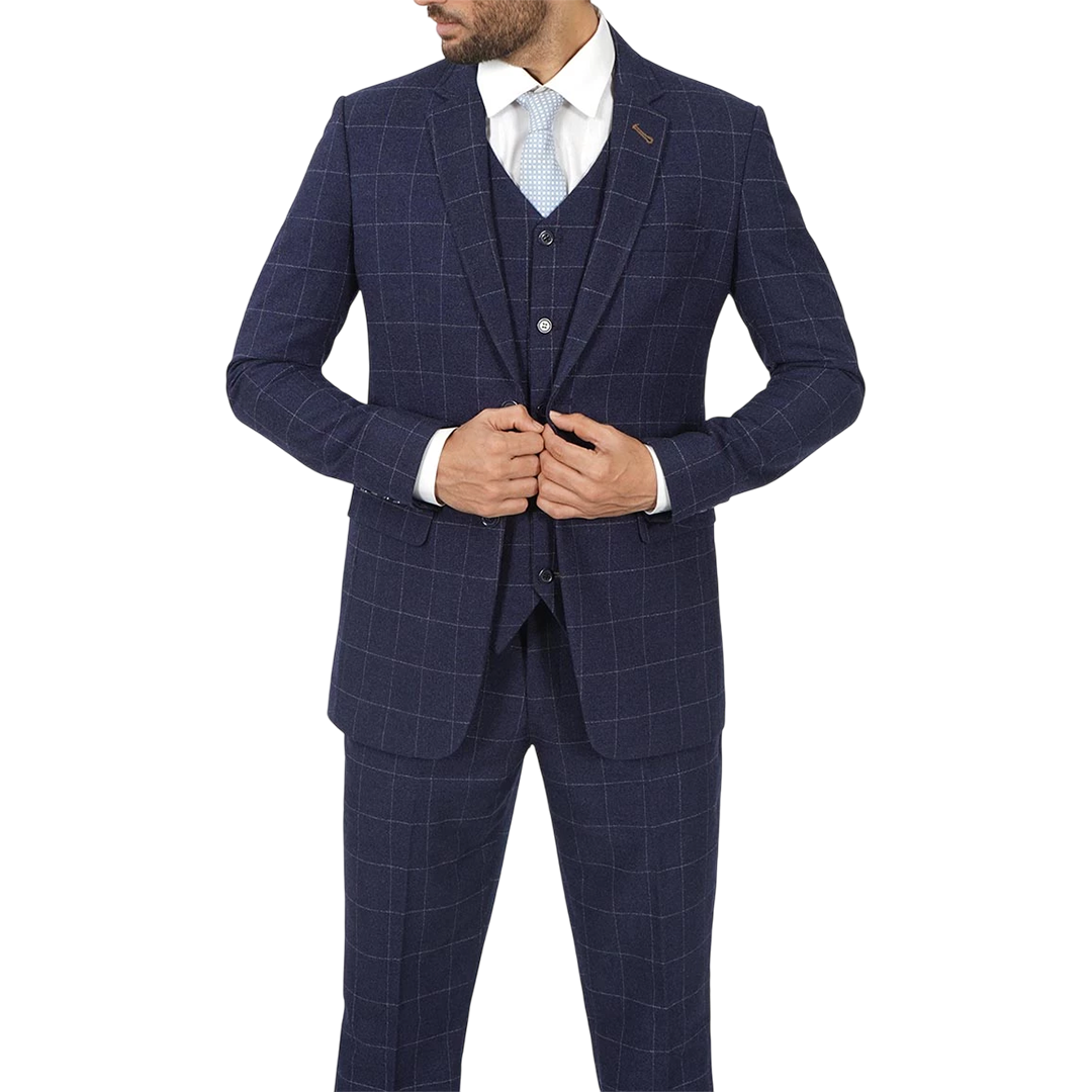 Men's Vintage 3-Piece Navy Blue Prom Suit - Wedding Suit