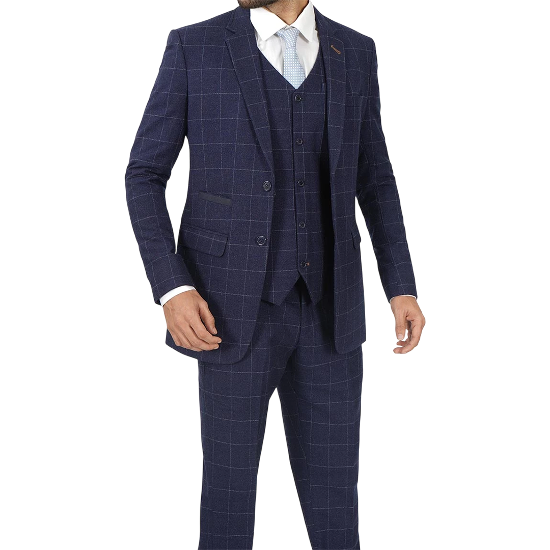 Men's Vintage 3-Piece Navy Blue Prom Suit - Wedding Suit