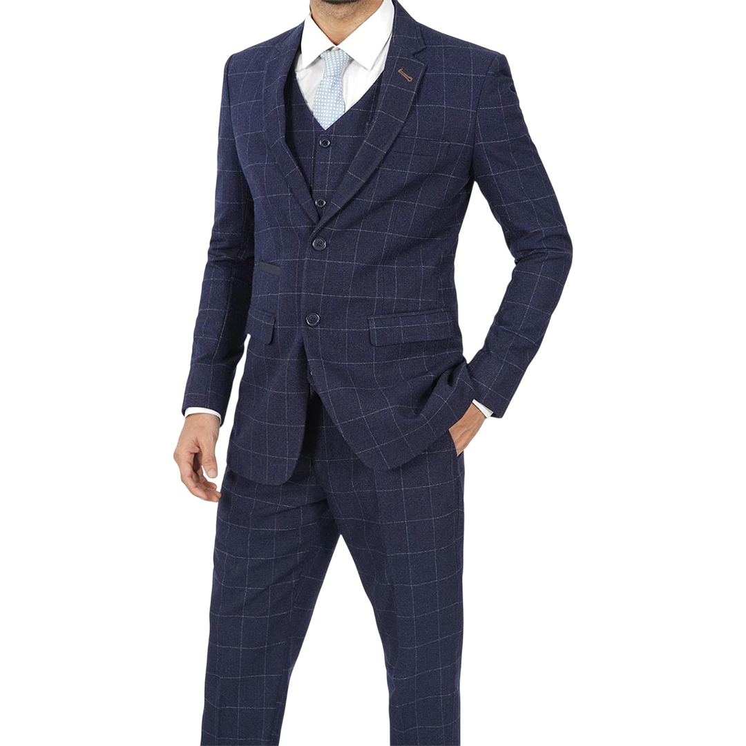 Men's Vintage 3-Piece Navy Blue Prom Suit - Wedding Suit