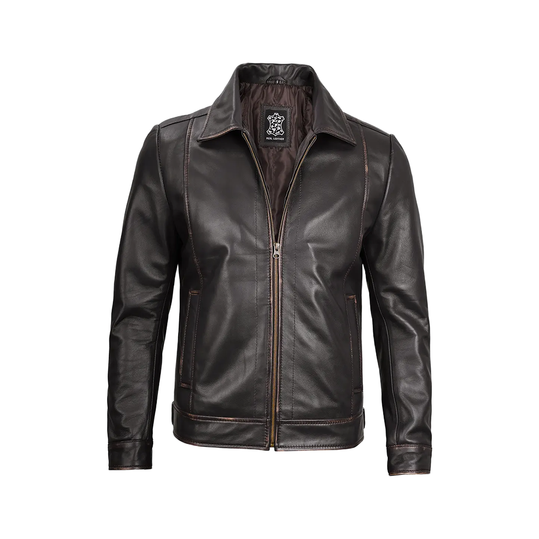 Men's Vintage Dark Brown Distressed Leather Jacket