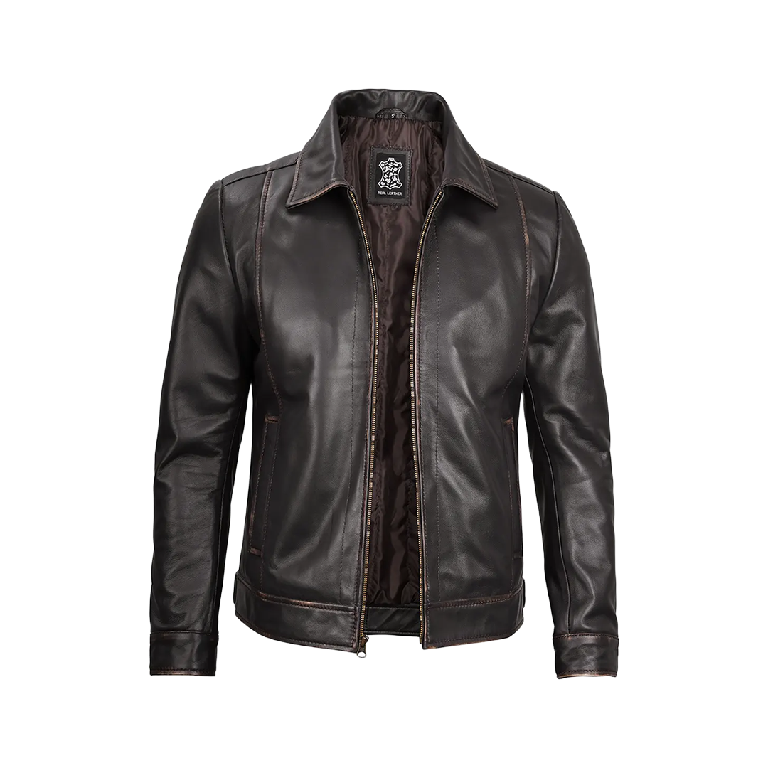 Men's Vintage Dark Brown Distressed Leather Jacket