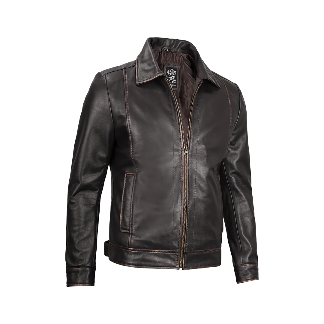 Men's Vintage Dark Brown Distressed Leather Jacket
