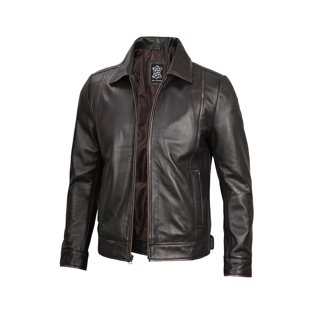 Men's Vintage Dark Brown Distressed Leather Jacket
