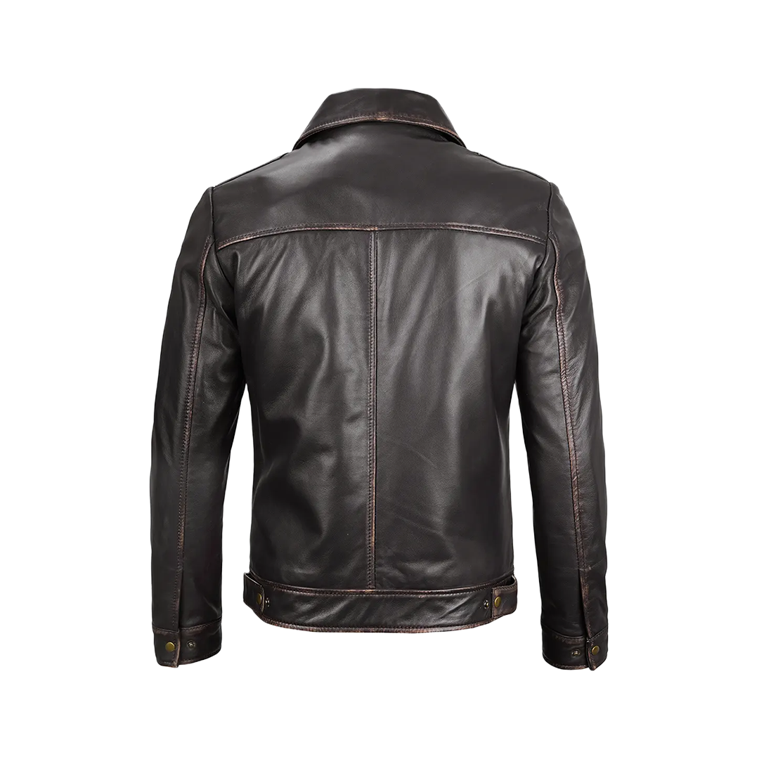 Men's Vintage Dark Brown Distressed Leather Jacket