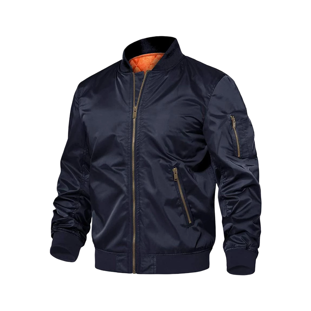 Men's Windproof Navy Blue Bomber Jacket