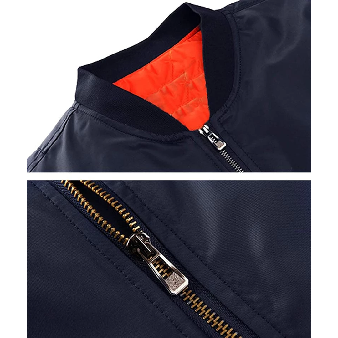 Men's Windproof Navy Blue Bomber Jacket