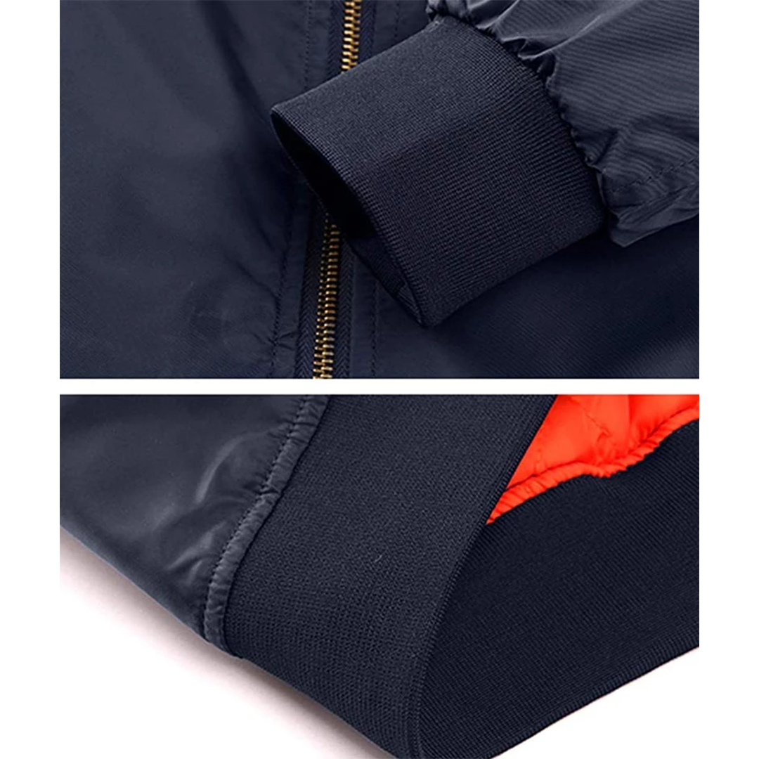 Men's Windproof Navy Blue Bomber Jacket