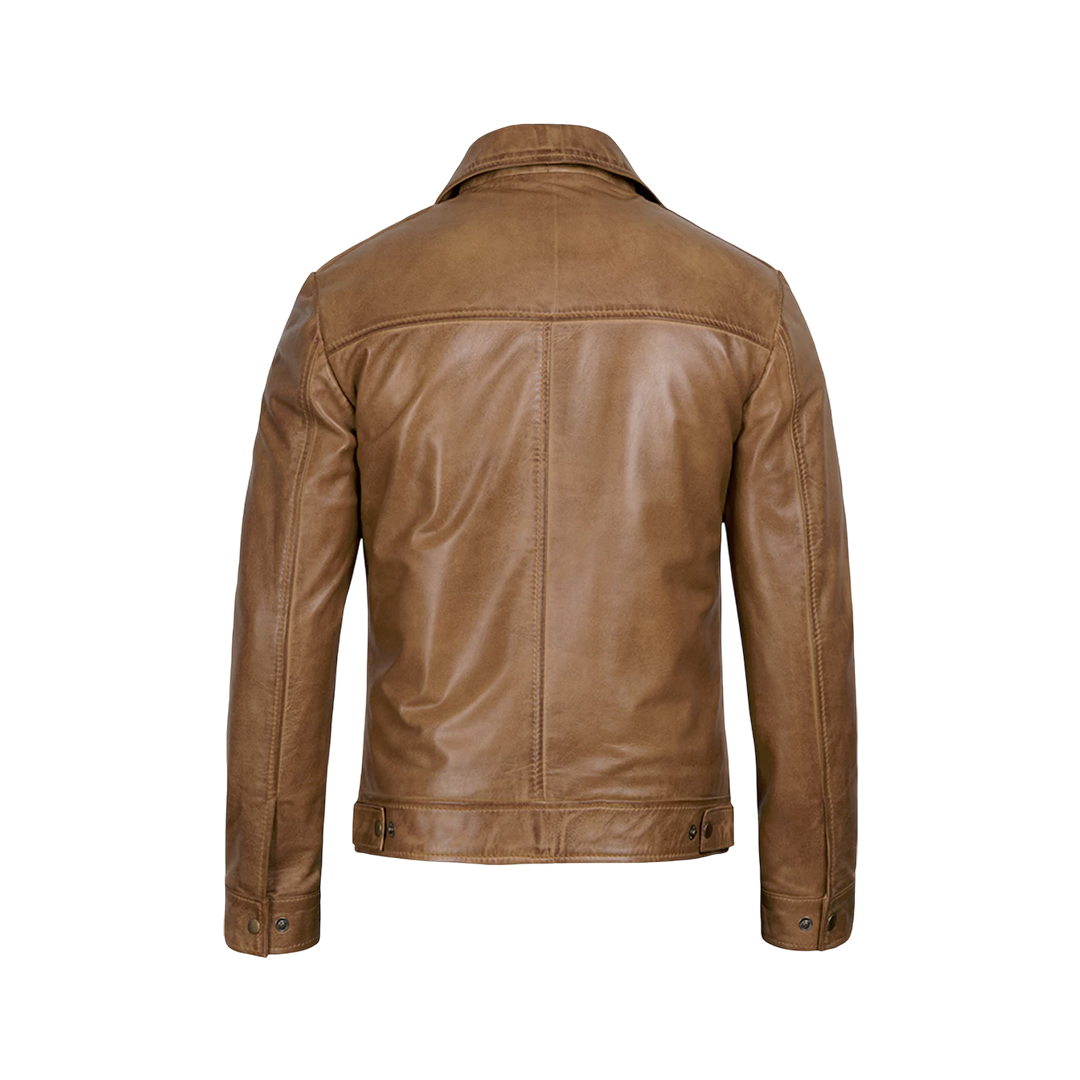 Men’s Yellow Wax Classic Shirt Collar Real Leather Jacket