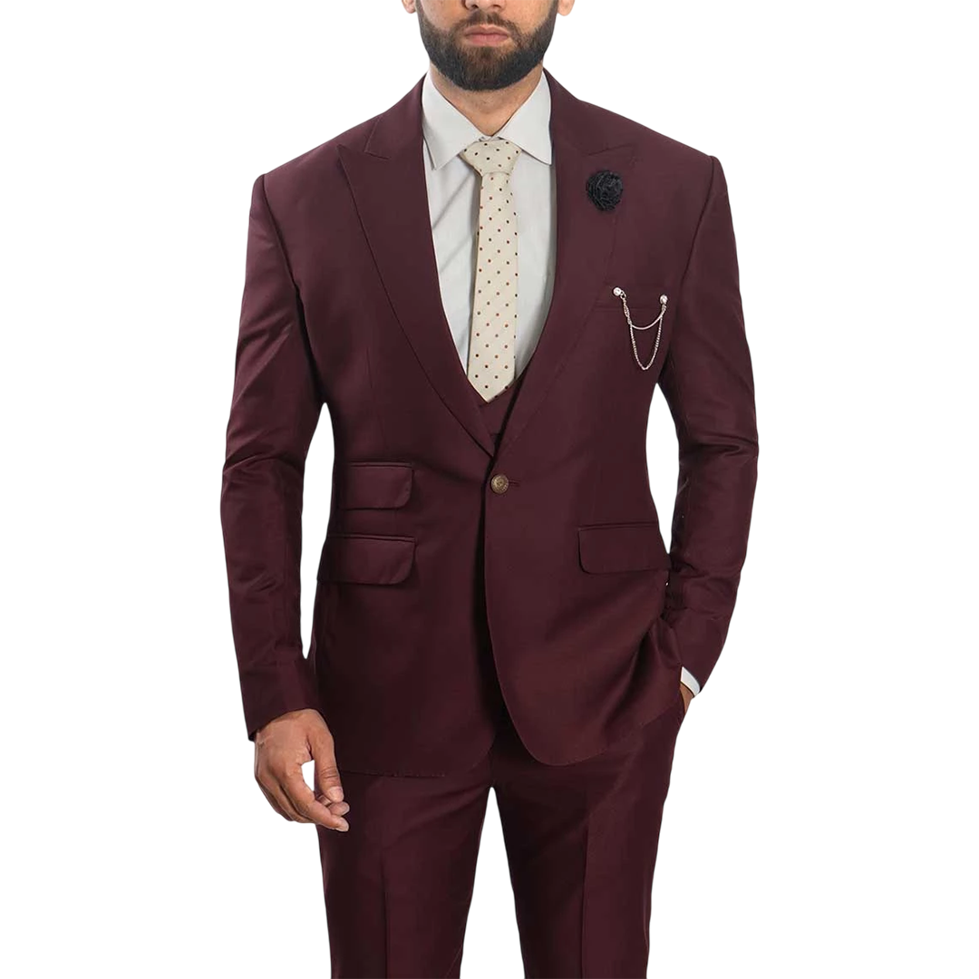 Morgan Burgundy Three Piece Suit For Men
