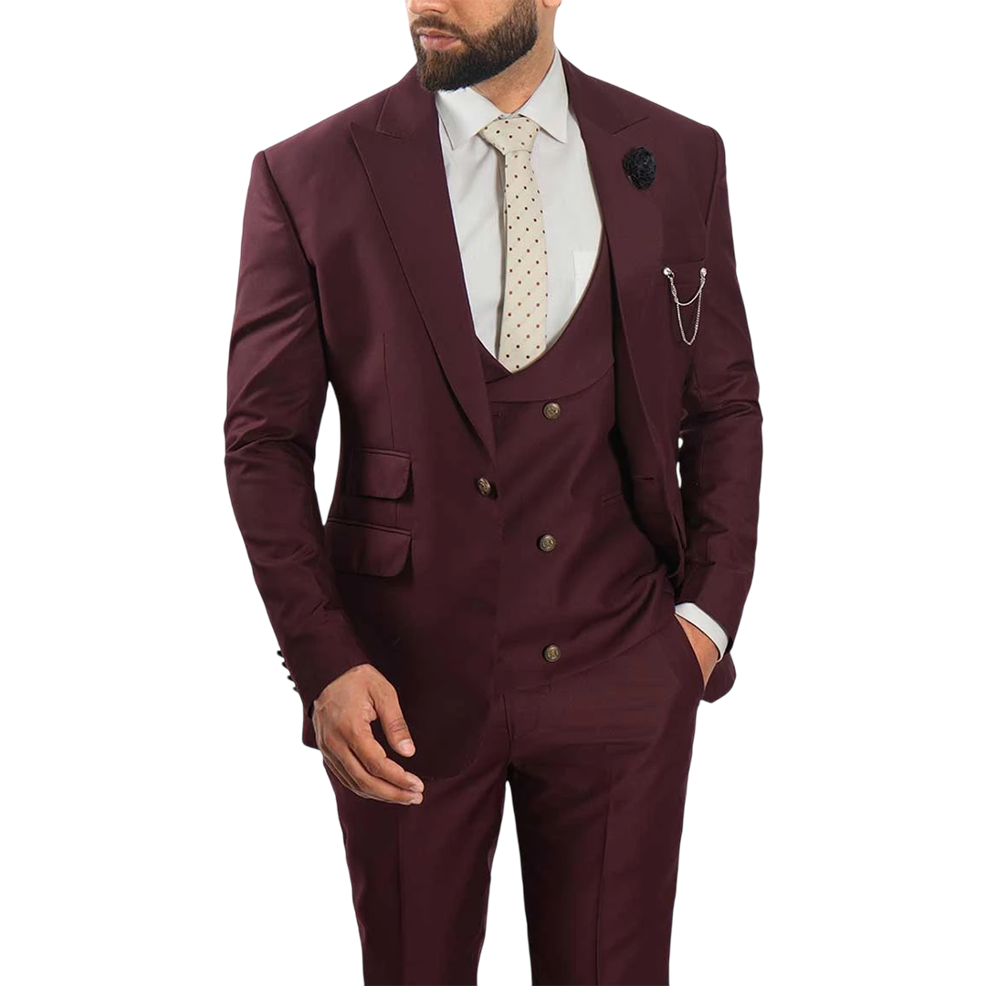 Morgan Burgundy Three Piece Suit For Men