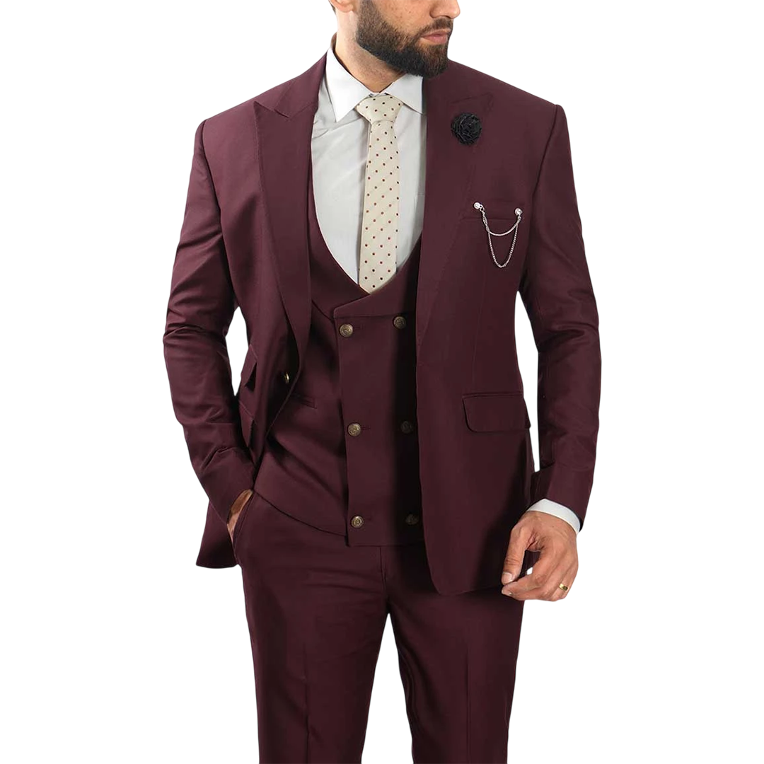 Morgan Burgundy Three Piece Suit For Men