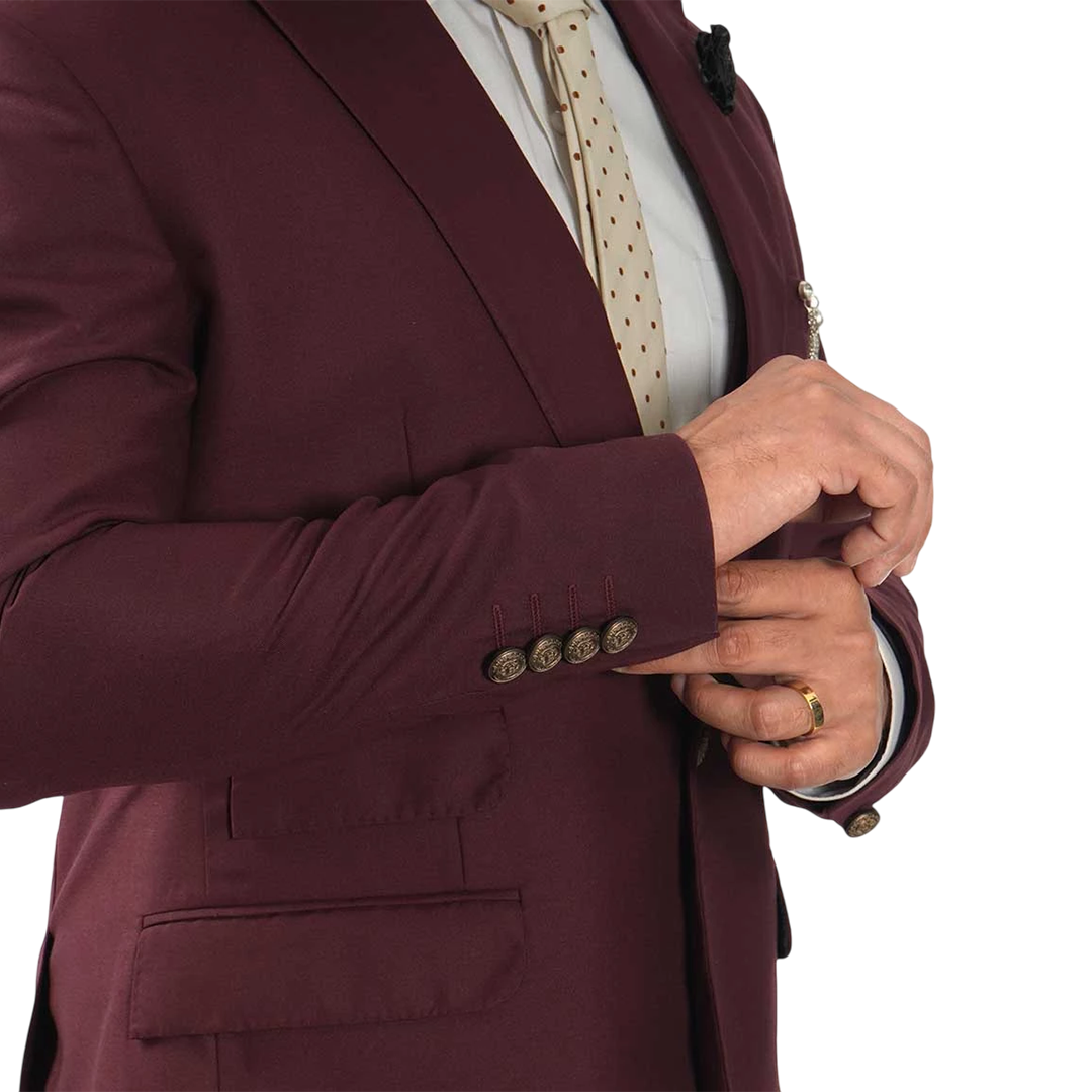 Morgan Burgundy Three Piece Suit For Men