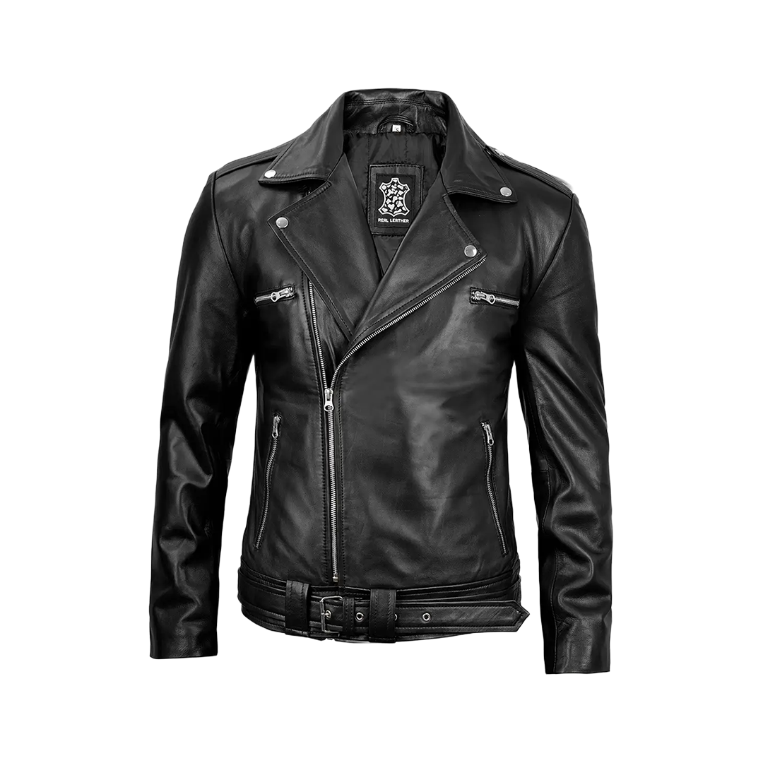 Negan Men's Black Leather Biker Jacket