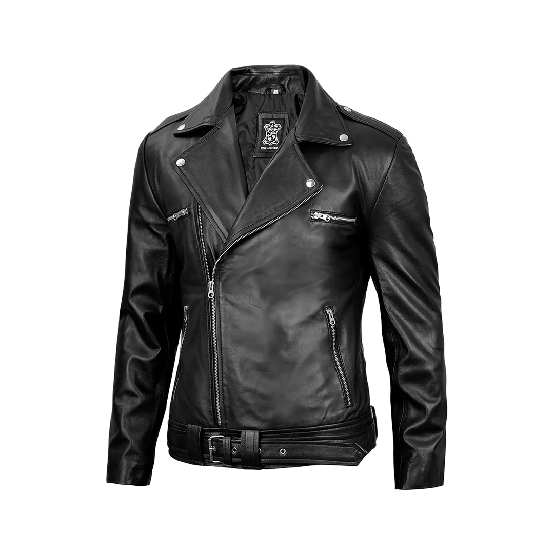 Negan Men's Black Leather Biker Jacket