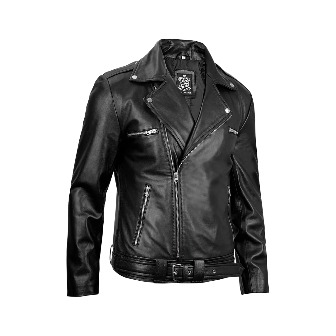 Negan Men's Black Leather Biker Jacket