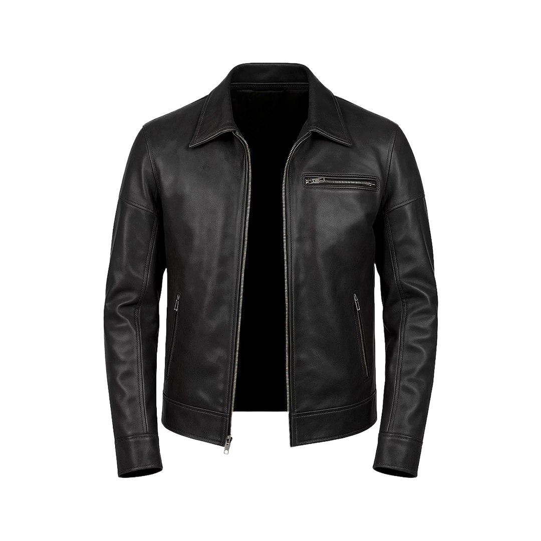 Neville Men's Harrington Style Black Leather Jacket
