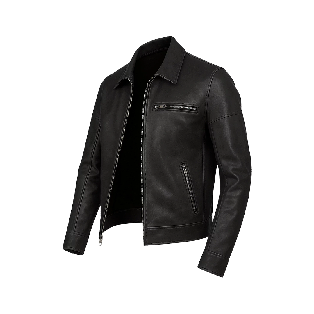 Neville Men's Harrington Style Black Leather Jacket