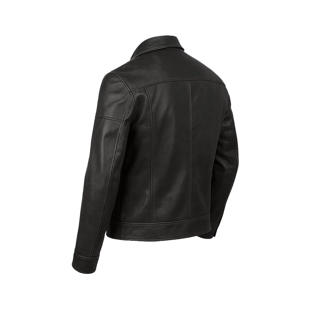 Neville Men's Harrington Style Black Leather Jacket