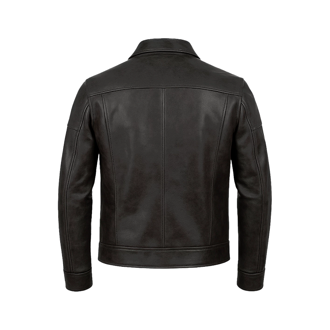 Neville Men's Harrington Style Black Leather Jacket