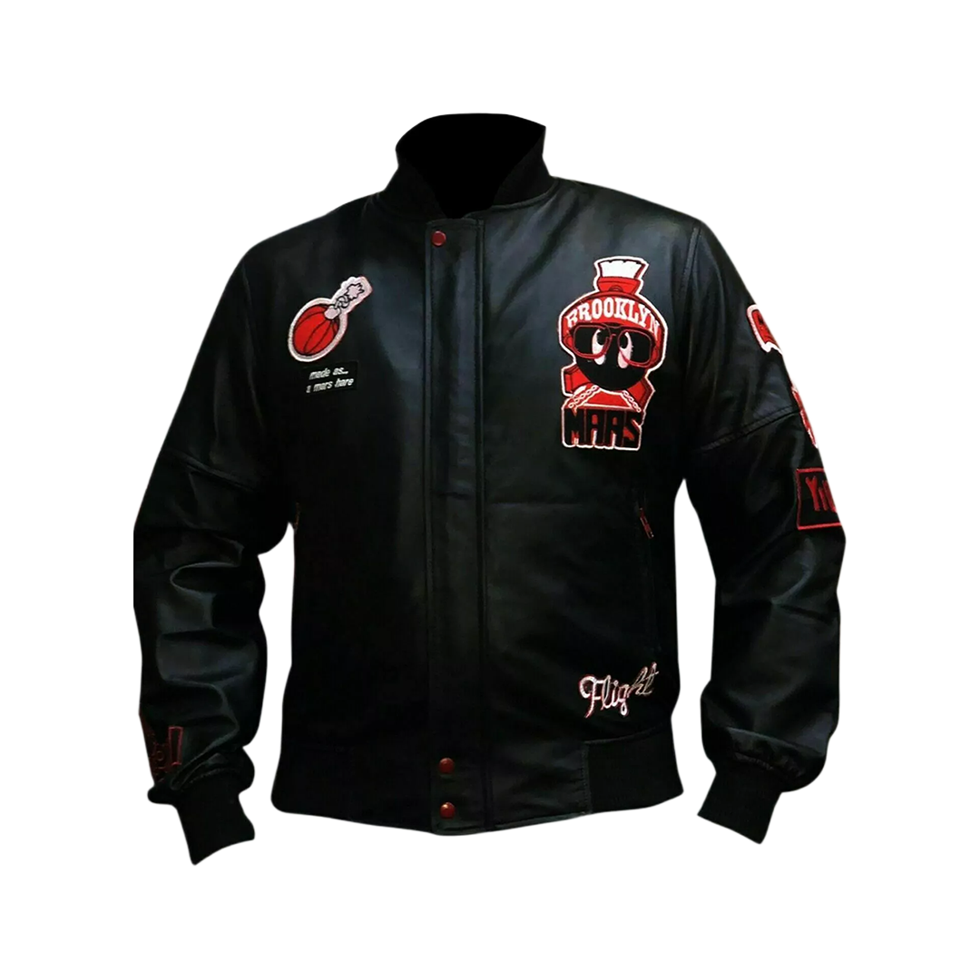 Men's Martian Air Jordan WB Marvin Black Bomber Leather Jacket