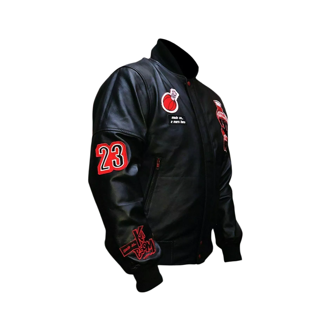 Men's Martian Air Jordan WB Marvin Black Bomber Leather Jacket