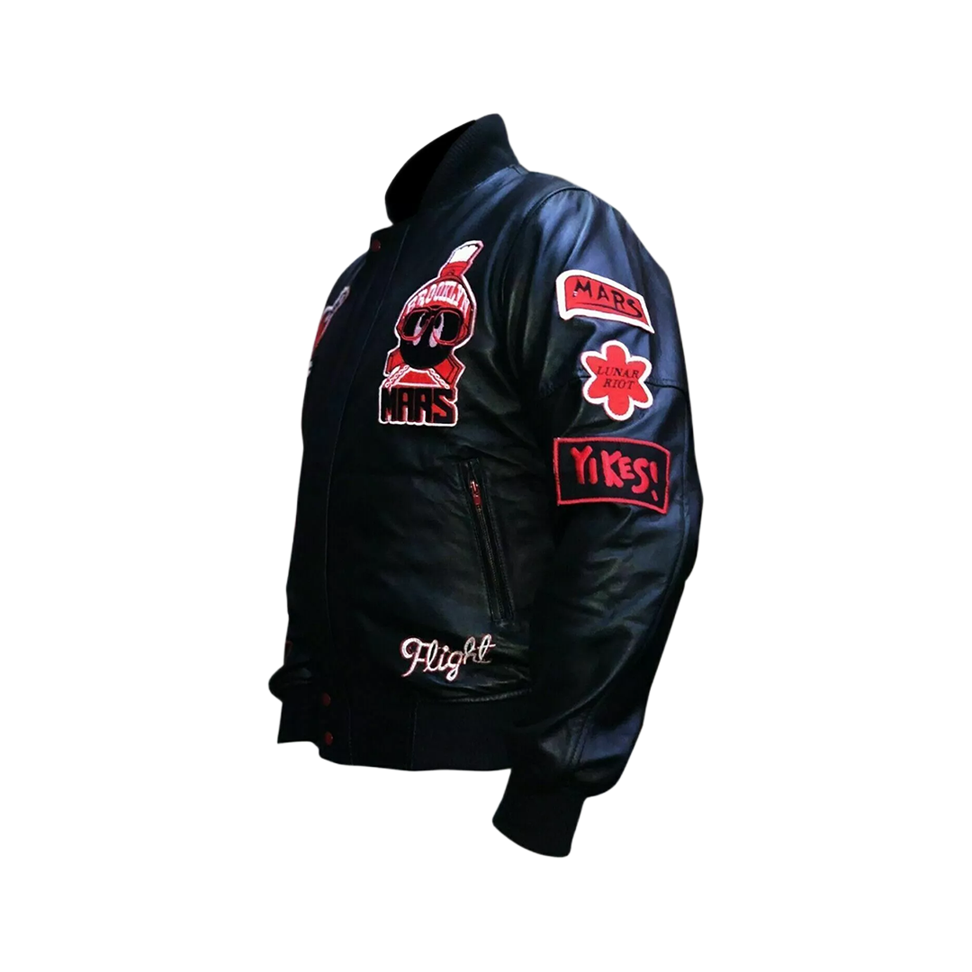 Men's Martian Air Jordan WB Marvin Black Bomber Leather Jacket