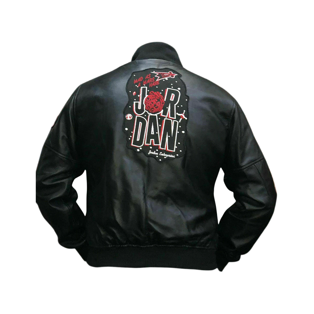 Men's Martian Air Jordan WB Marvin Black Bomber Leather Jacket