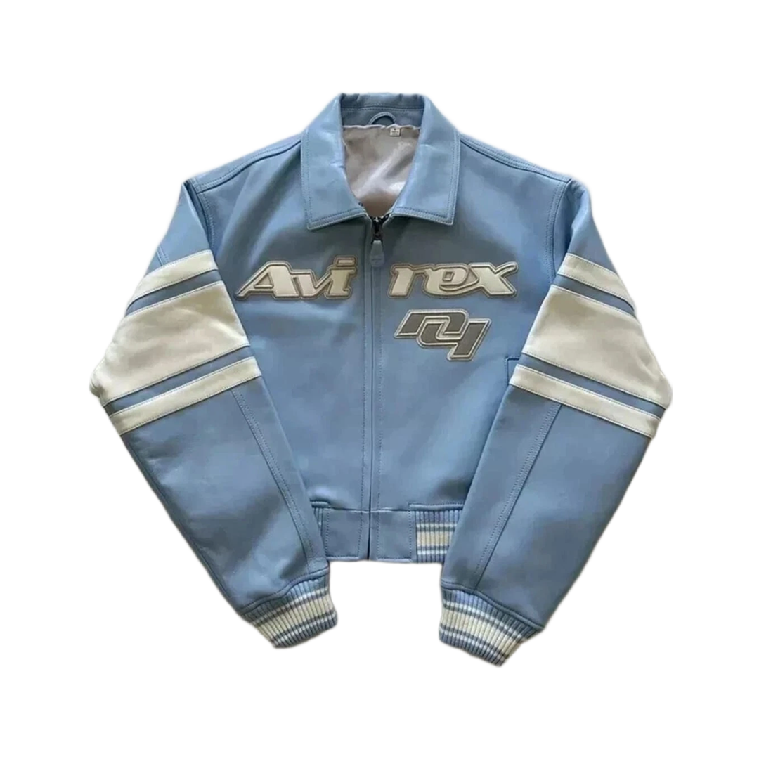 Women's Avirex Cropped Carolina Blue Leather Jacket NWT