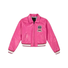 NEW Women's Pink Avirex Cropped Icon Leather Jacket