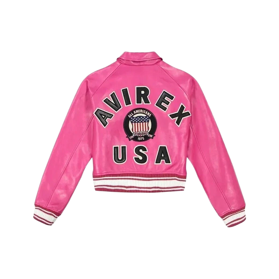 NEW Women's Pink Avirex Cropped Icon Leather Jacket