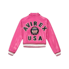 NEW Women's Pink Avirex Cropped Icon Leather Jacket