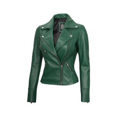 Ninfa Women Moto Style Real Leather Green Jacket