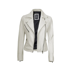 Ninfa Women Moto Style Off White Real Leather Jacket