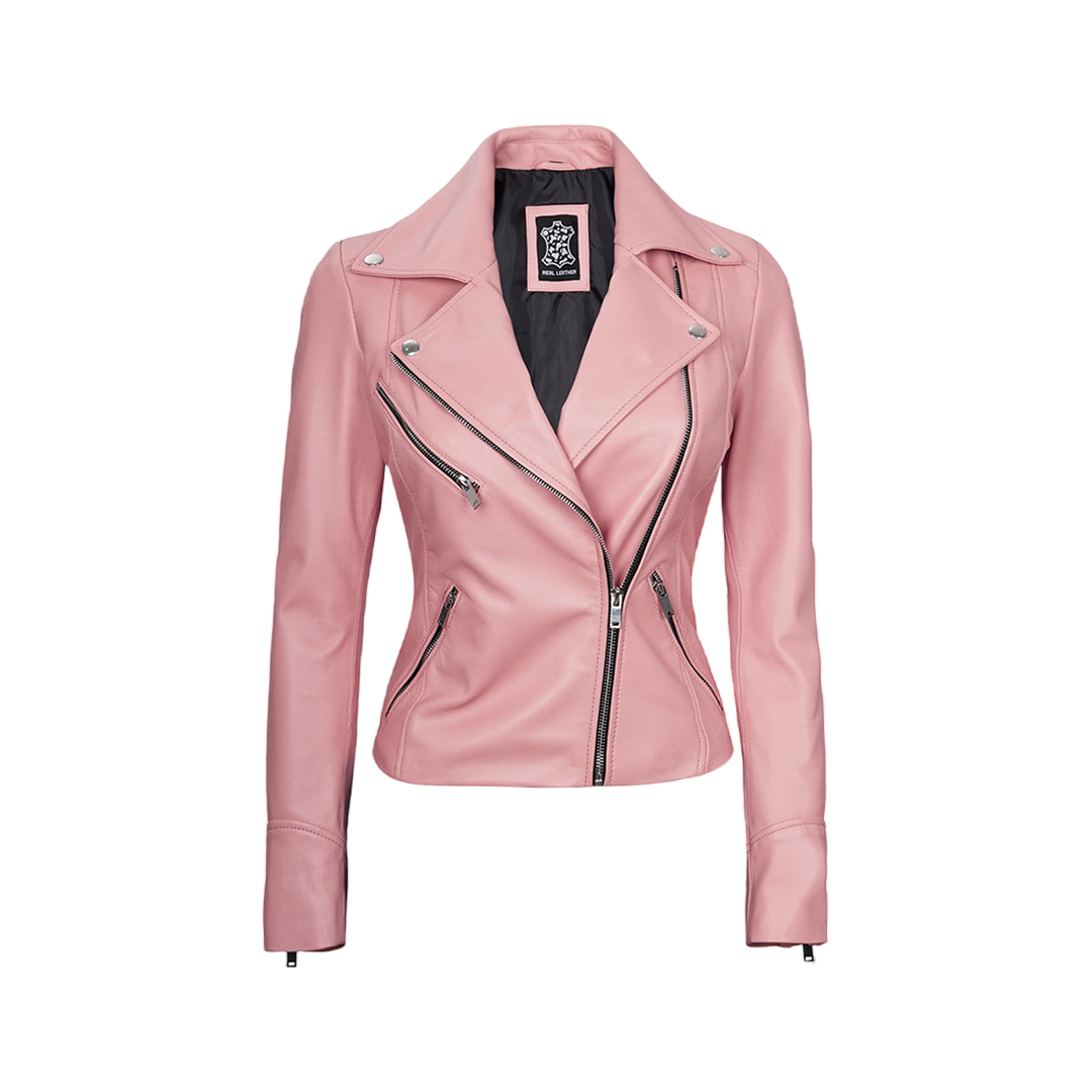 Ninfa Women Moto Style Real Leather Pink Jacket