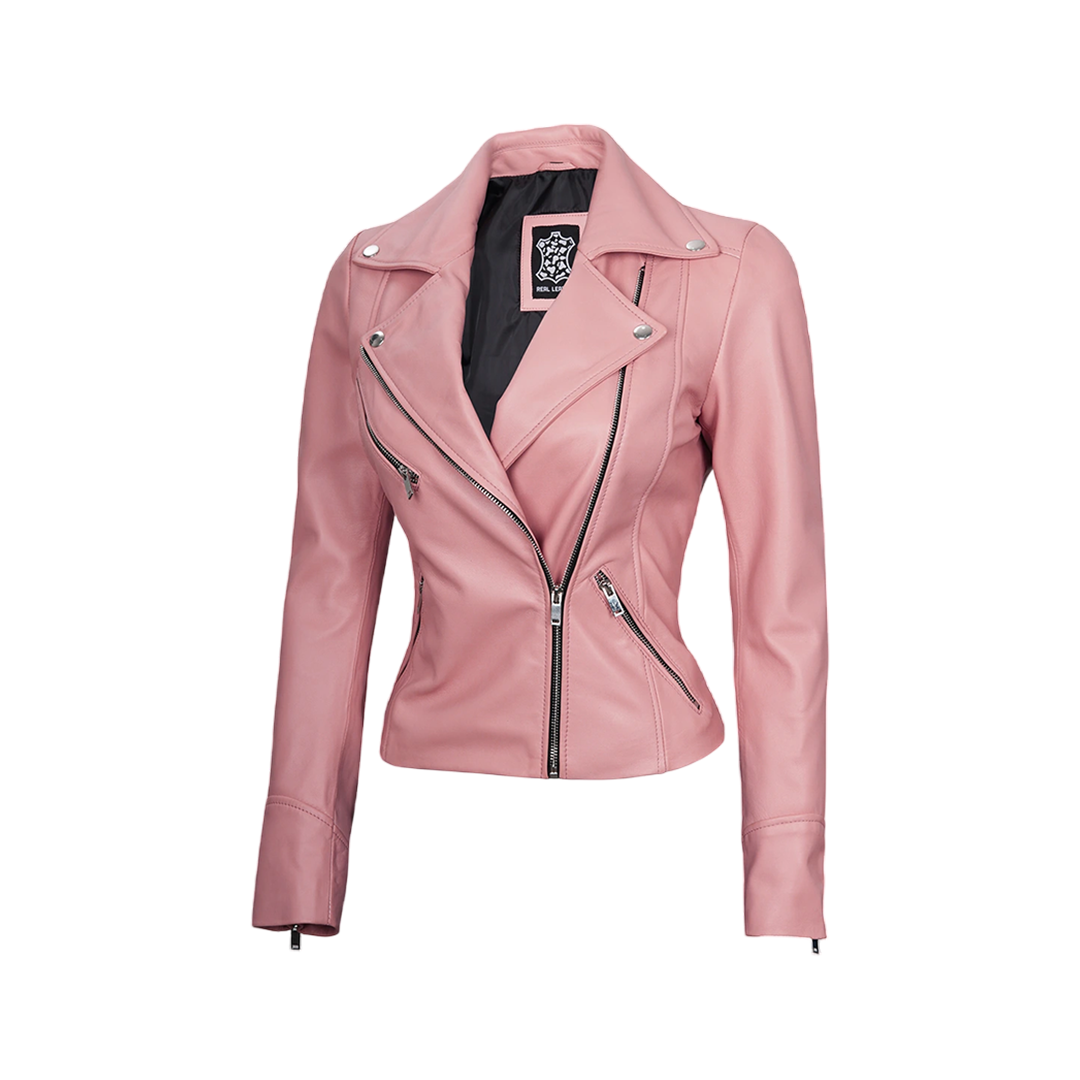 Ninfa Women Moto Style Real Leather Pink Jacket