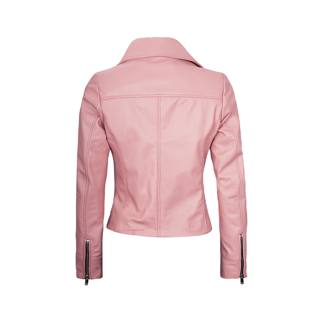 Ninfa Women Moto Style Real Leather Pink Jacket