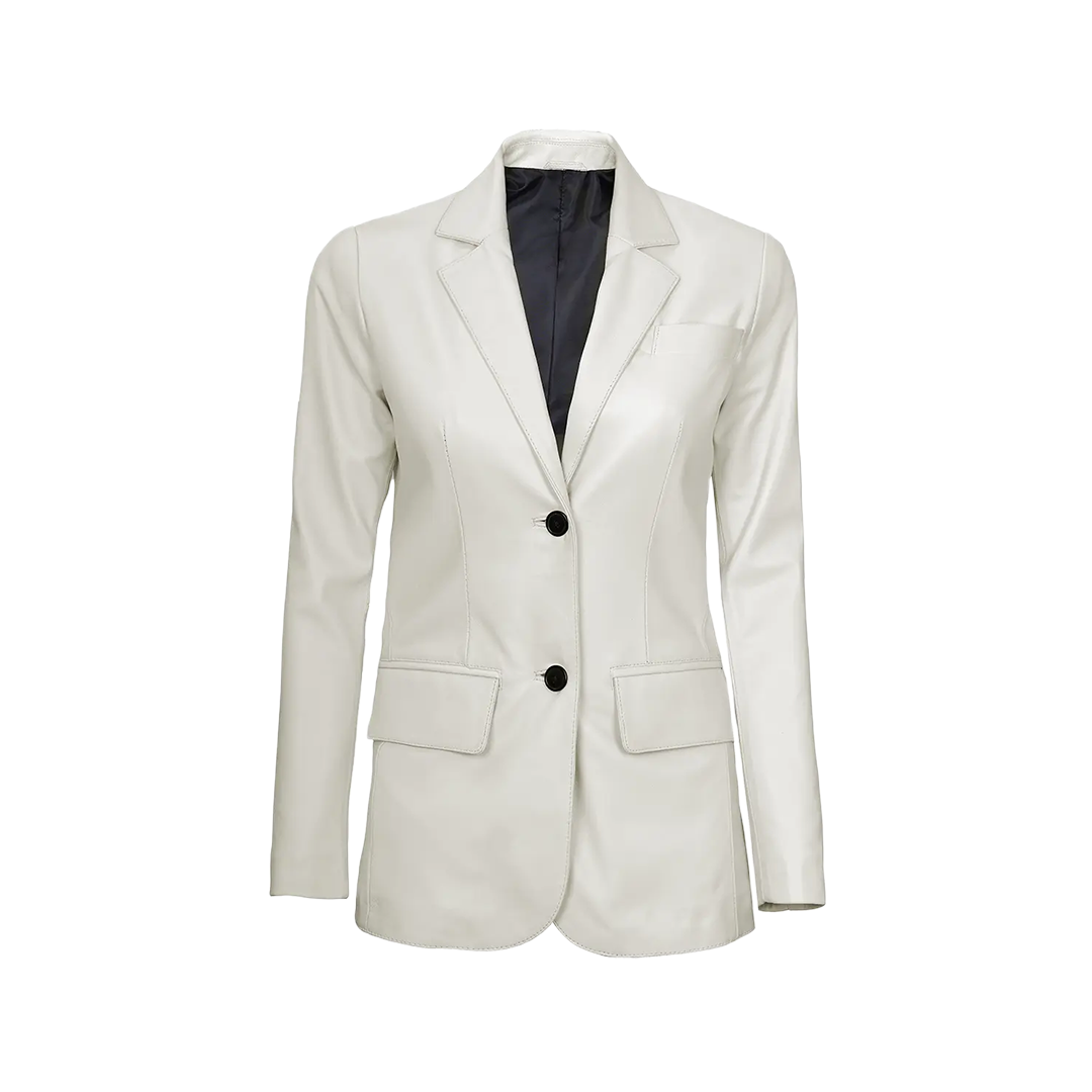 Off White Two Button Women's Real Leather Blazer