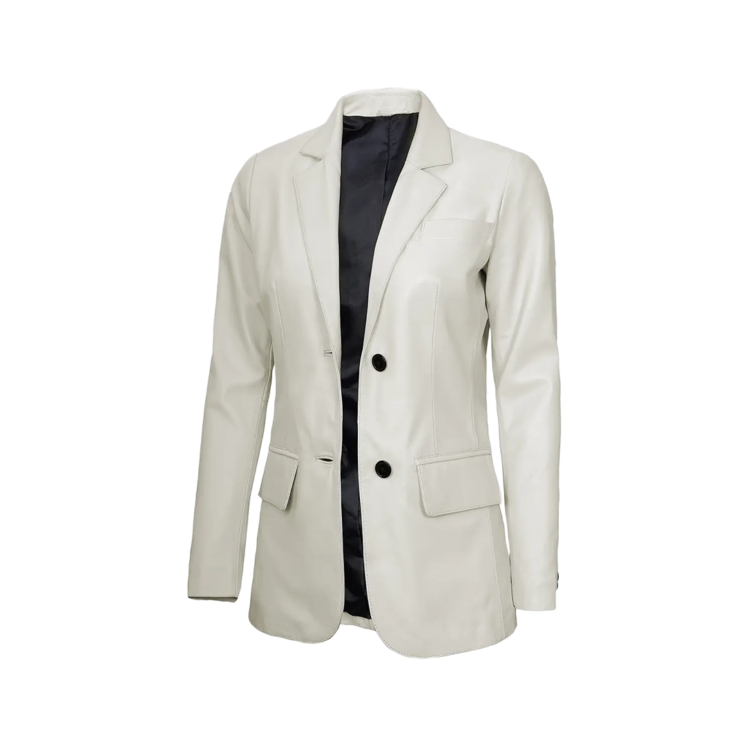 Off White Two Button Women's Real Leather Blazer