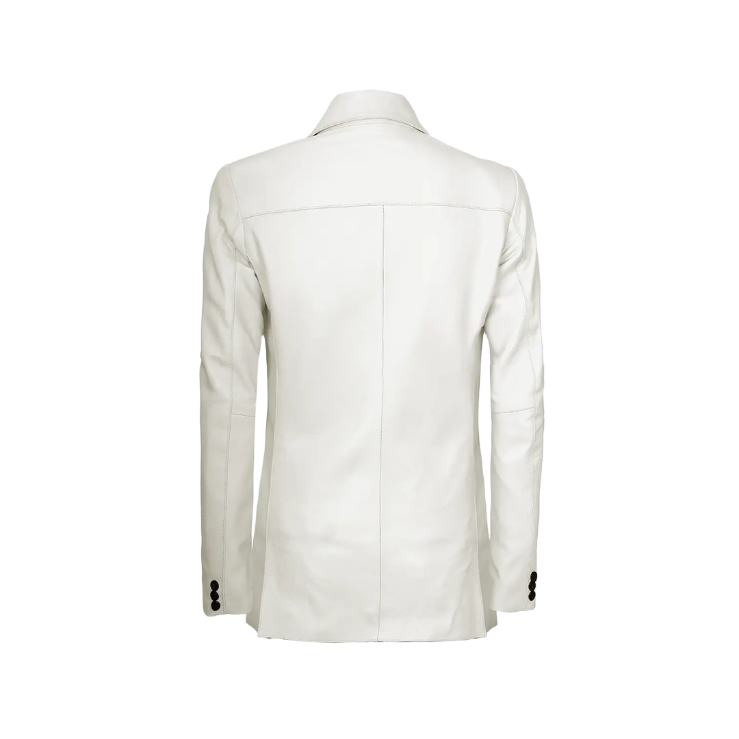 Off White Two Button Women's Real Leather Blazer