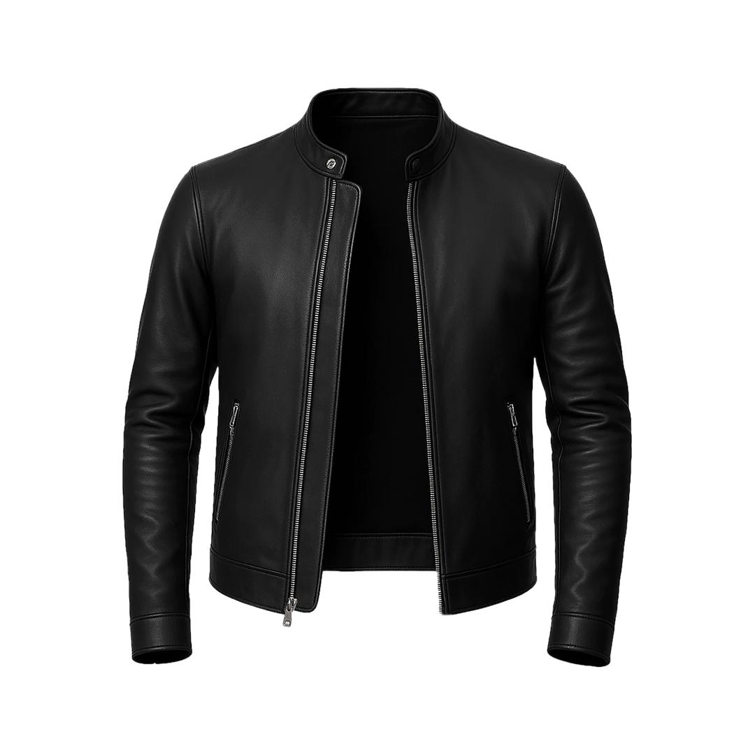 Owen Men's Black Real Leather Cafe Racer Jacket