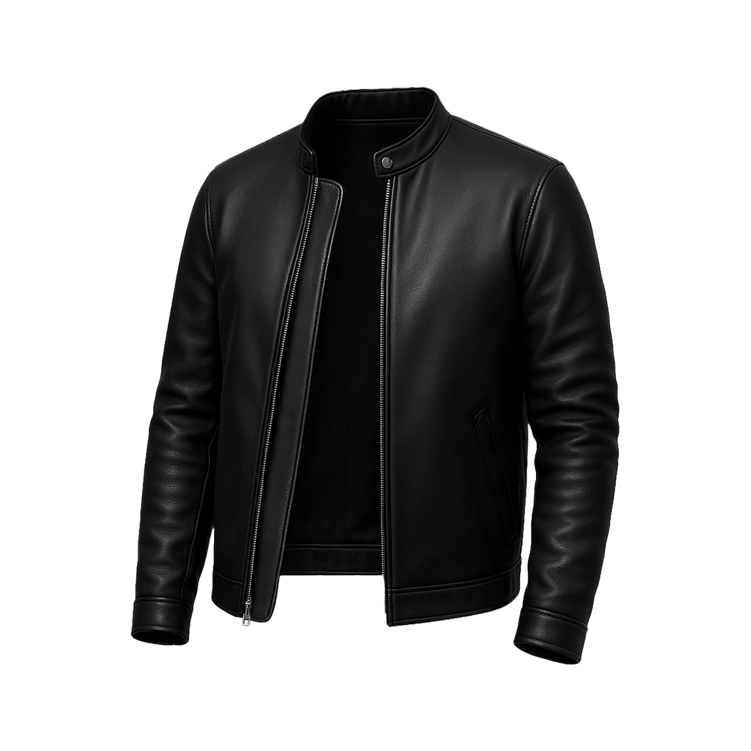 Owen Men's Black Real Leather Cafe Racer Jacket