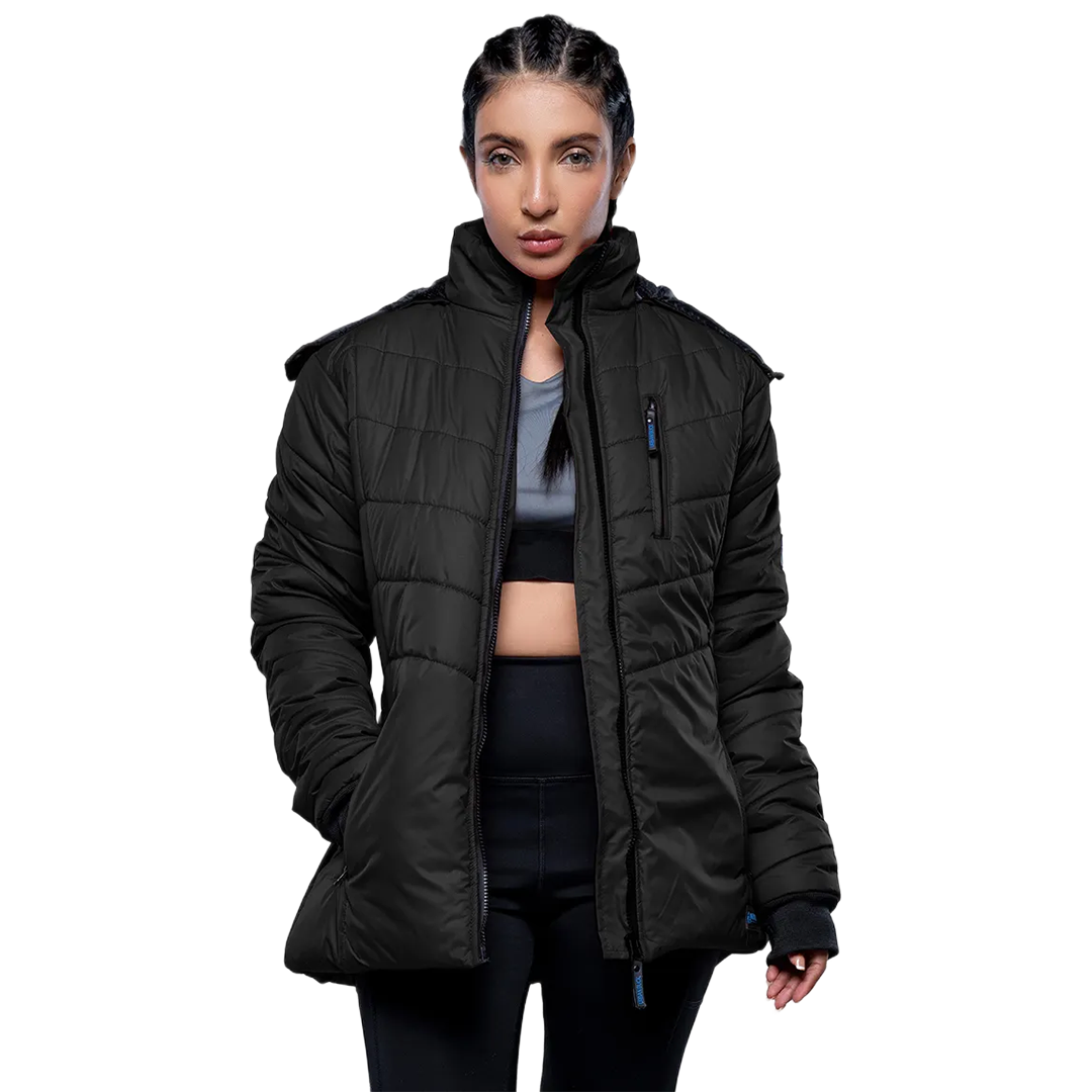 Paola Faux-Fur-Trim Black Hooded Puffer Jacket