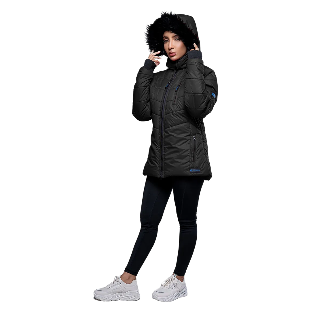 Paola Faux-Fur-Trim Black Hooded Puffer Jacket