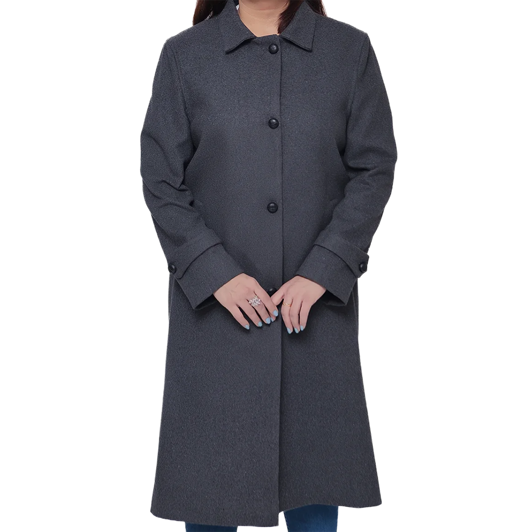 Patrice Women's Regular Fit Charcoal Grey Wool Coat