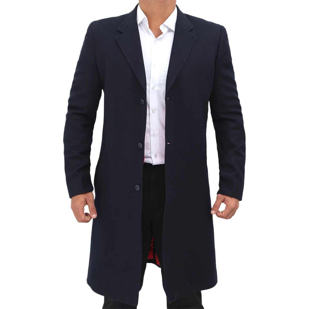 Paul Men's Dark Blue Long Wool Coat
