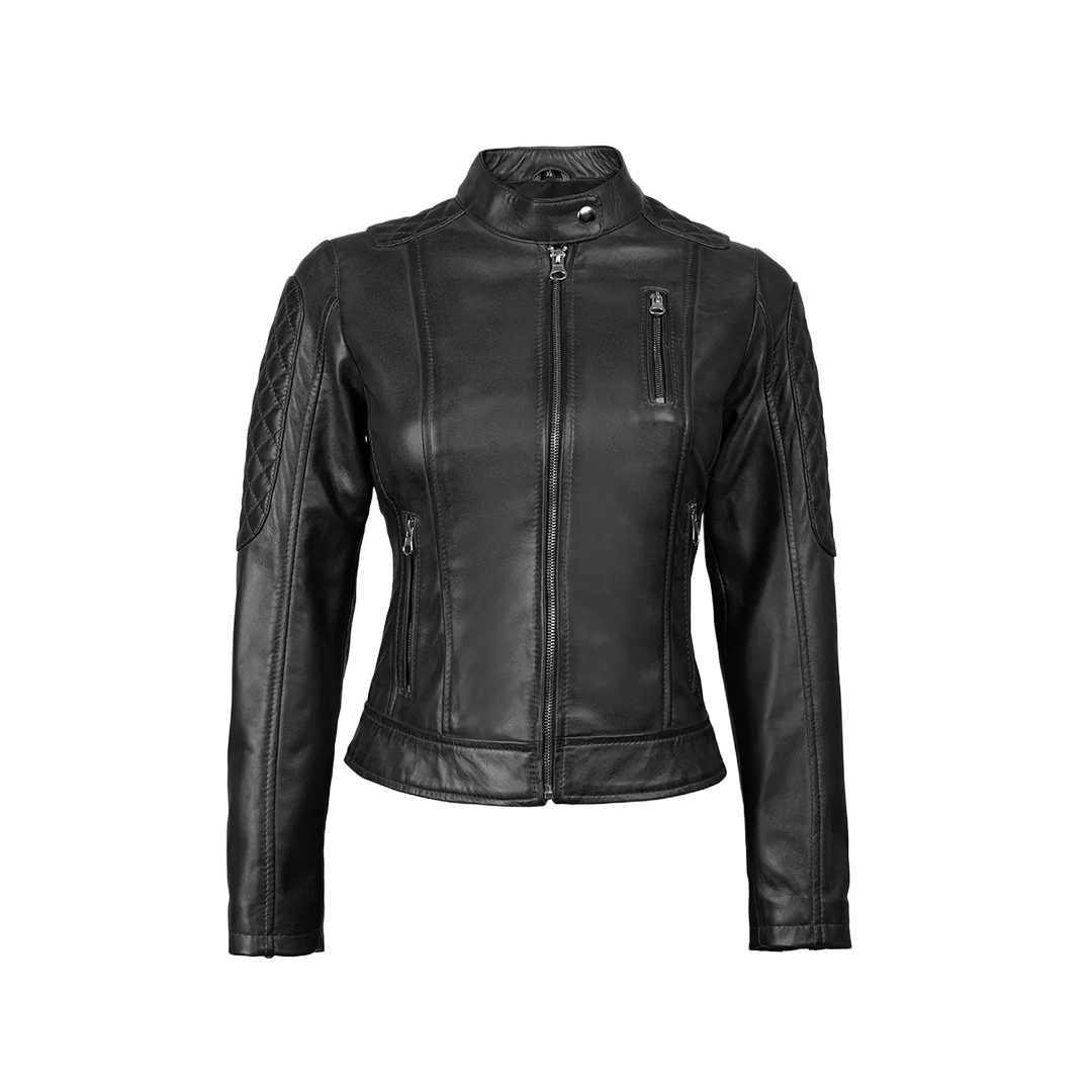 Pauline Women's Black Quilted Leather Biker Jacket