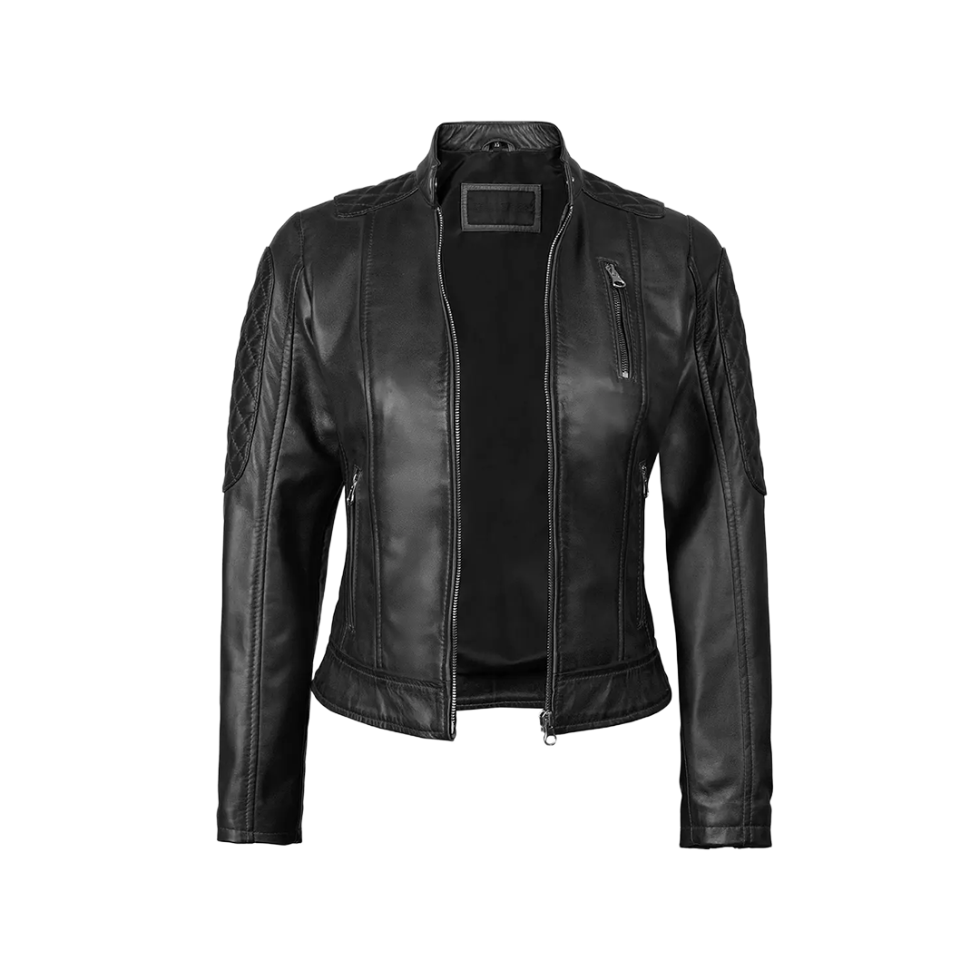 Pauline Women's Black Quilted Leather Biker Jacket