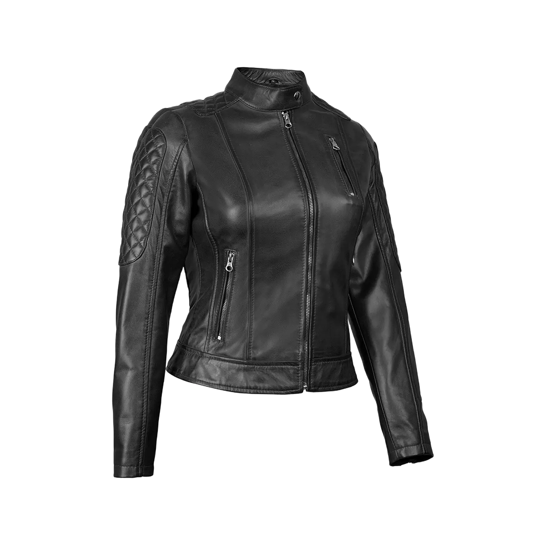 Pauline Women's Black Quilted Leather Biker Jacket