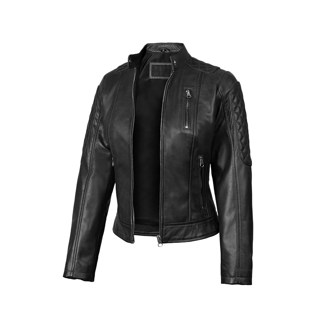 Pauline Women's Black Quilted Leather Biker Jacket